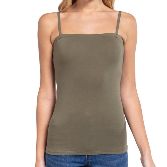NWT-Soft, Stretchy Women's Tube Top Camisole with Adjustable Straps, Olive Green - Picture 4 of 4